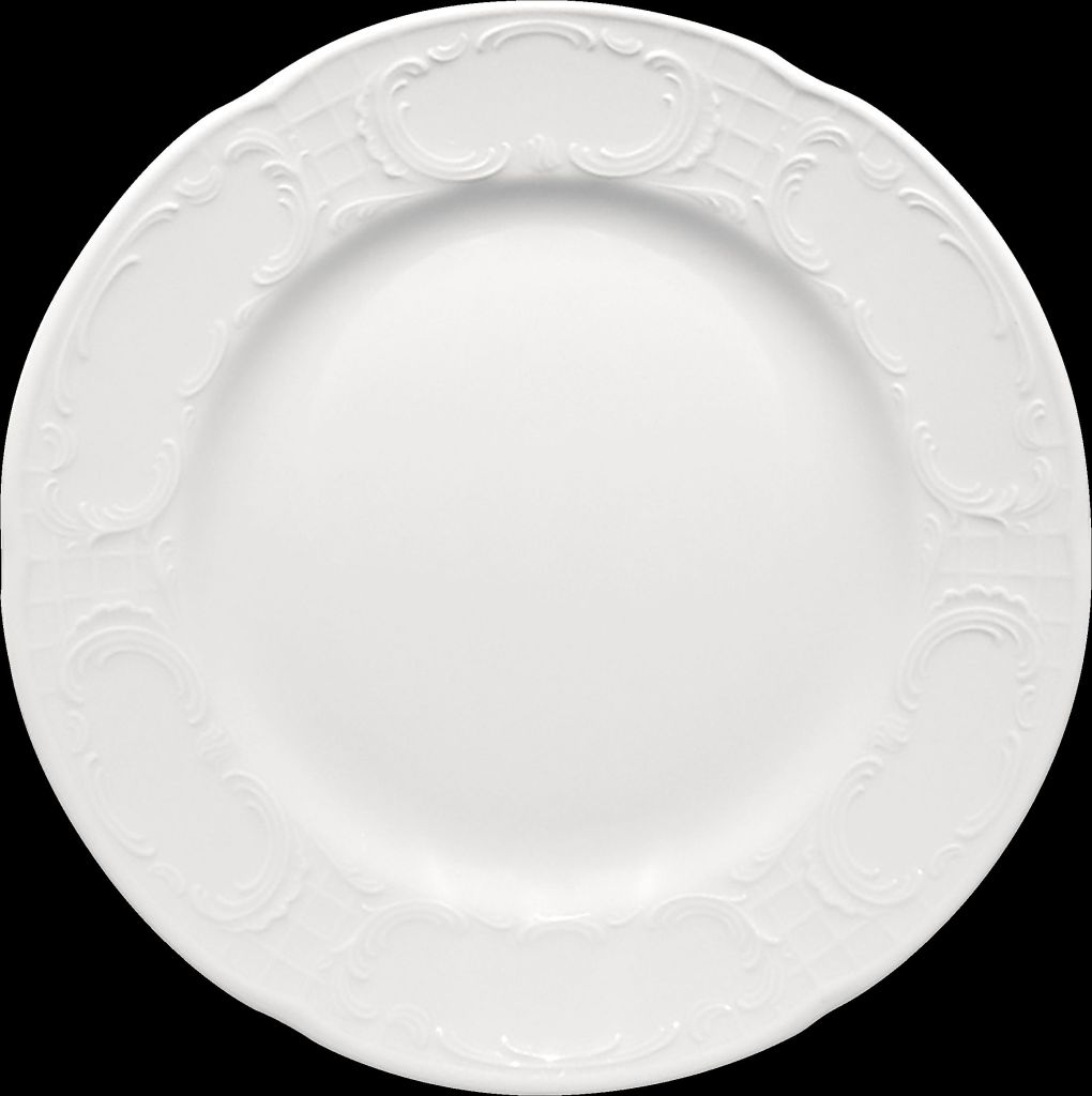 Teller MOZART flach, rund mit steiler Fahne und Relief